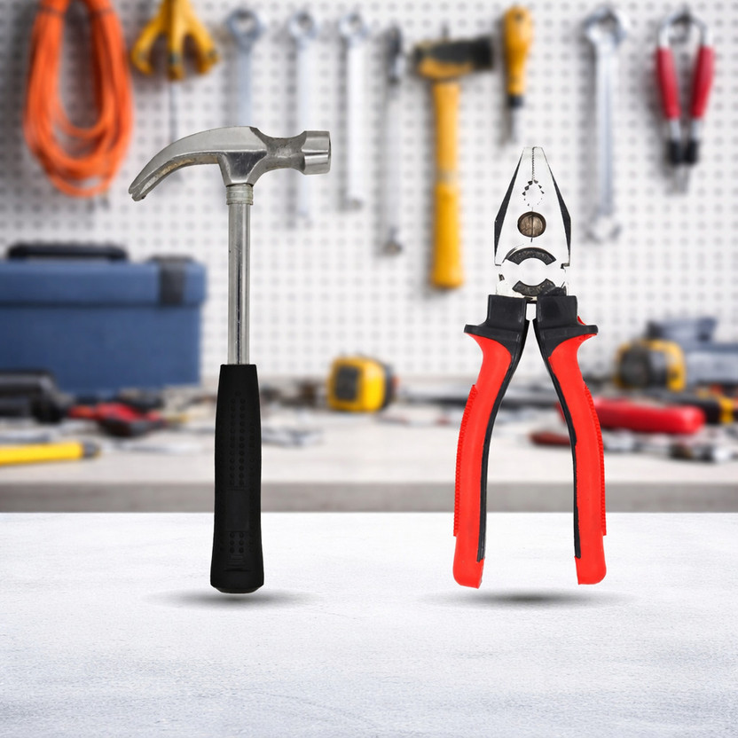 trox High Quality Durable Straight Claw Hammer With |F02| Lineman Plier(Length : 8 inch)