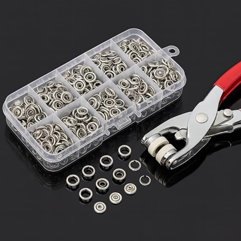 Aksh Aksh 100pc Silver Button Thickened Snap Fasteners Kit Metal Five Claw Buckle Set Punch Plier(Length : 6 inch) - Flipkart Deal