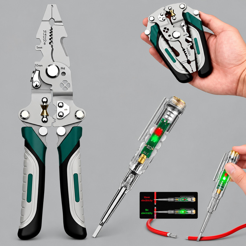Triple B 18 in 1 Foldable Wire Stripper Plier Multi-Function Electrician Tool and Tester Lineman Plier(Length : 8 inch)