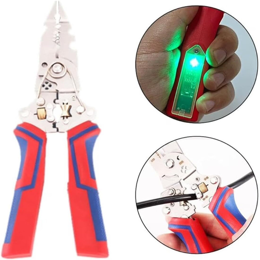 JANCOM Wire Stripper Plier with LED Light Red and Blue Cable Cutter for Electrical Work Lineman Plier(Length : 8 inch)