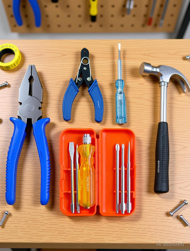 FADMAN 5 Pcs Combo Kit | Wire Cutter | Tester | Claw Hammer | Screwdriver Box-R | Lineman Plier(Length : 8 inch)