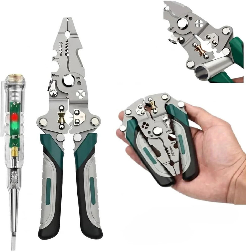 Kitchio 18 in 1 Foldable Wire Stripper Plier Multi-Function Electrician Tool and Tester Lineman Plier(Length : 8.26 inch)