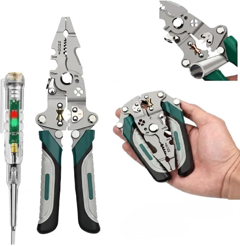 Szorviq 18 in 1 Foldable Wire Stripper Plier Multi-Function Electrician Tool and Tester Lineman Plier(Length : 8.26 inch)
