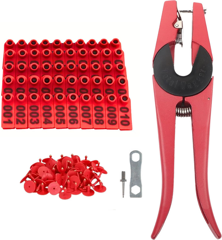 SAFURE Animal Ear Tag with Applicator for Livestock – Ergonomic Grip - Ear Tag Punch Plier(Length : 8.85 inch)