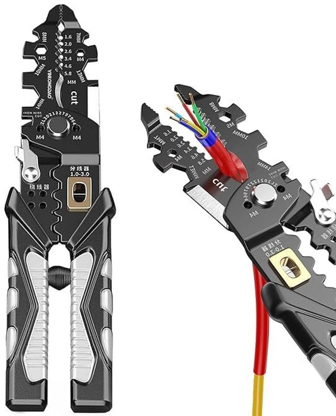 BBBIKINI 25-in-1 Multifunction Wire Strippers Electeical, Wire Crimping Tool, Wire Cutter Needle Nose Plier(Length : 8 inch)