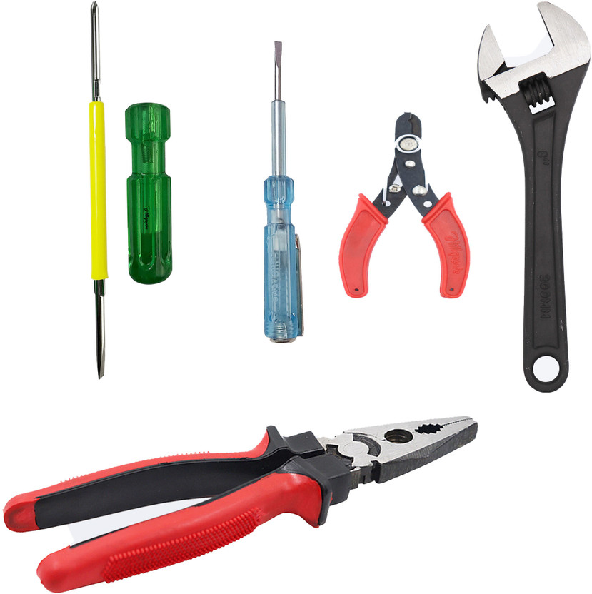 Hillgrove PL132M1 8"inch Pilash with Adjustable Wrench,Wire Cutter,Tester,Tape,Screwdriver Lineman Plier(Length : 8 inch)