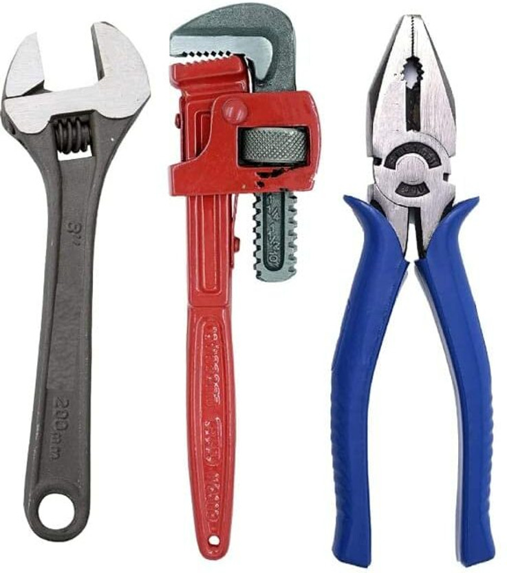 HALSEY 3 Tool Kits Set for Home (8 Inch Spanner, 8 Inch Plier, 10 Inch Pipe Wrench) Hand Tool Kit(3 Tools)