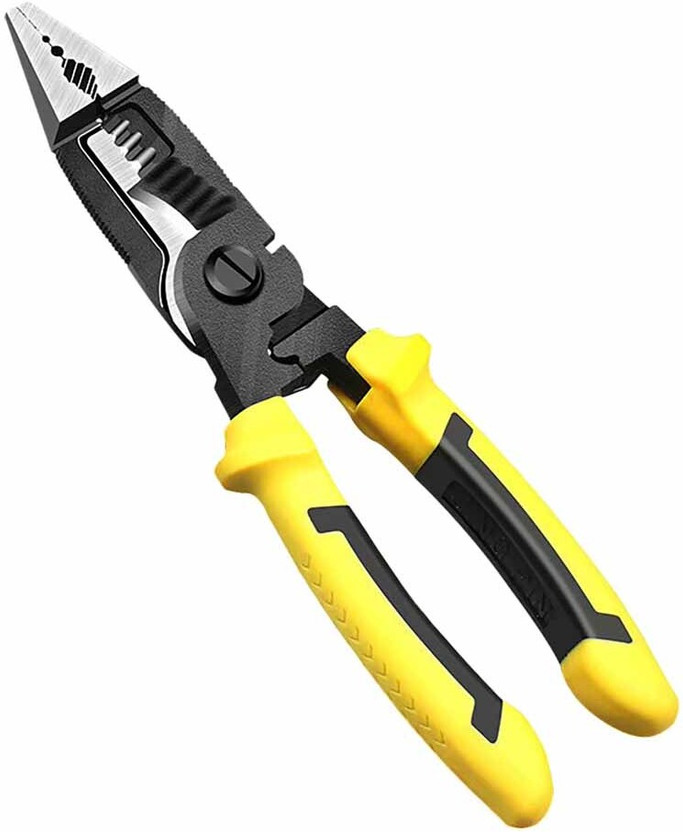 uptodatetools Yellow Multifunction Electric Pliers Long Nose Electrician Wire Stripping Cutter Lineman Plier(Length : 8.2 inch)