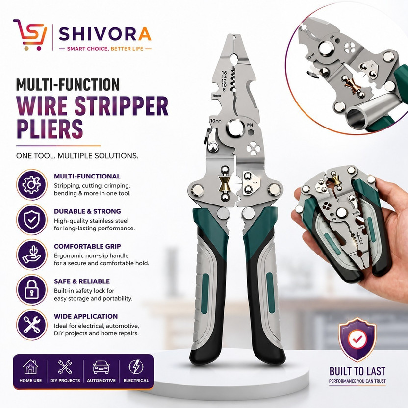 shivora All in 1 Wire Cutter, Stripper, Crimper Cable Cutter Lineman Plier(Length : 8 inch)