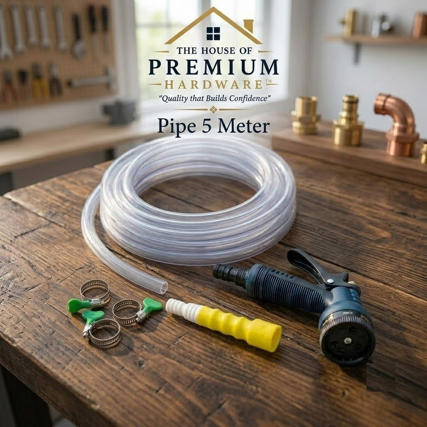 The House Of Premium Hardware PVC Pipe 5 Meter with 1 Connector, 3 Clamps & 8 Way Water Gun Multicolor 15 mm Plumbing Pipe(Plastic)