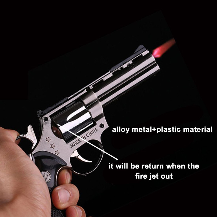 Treasurer Heavy Metal Pistol Gun Lighter Barrel Pull Back Reloaded System Reffilable Gun Lighter with Barrell pull Back Pocket Lighter(Steel)