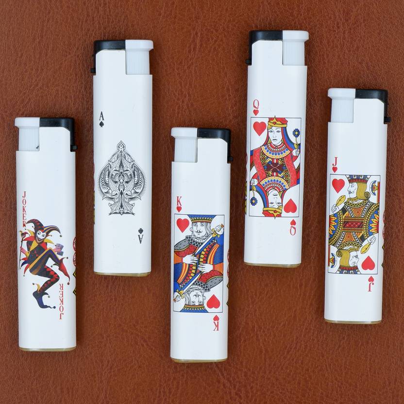 ASRAW Pack of 5 white Card of Deck Wind Proof Jet Flame Pocket Lighters