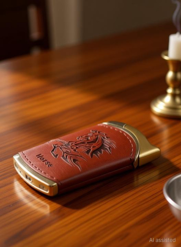 HANA Leather Finish Horse Design Jet Flame Refillable Antique Cigarette Lighter Pocket Lighter(Brown)