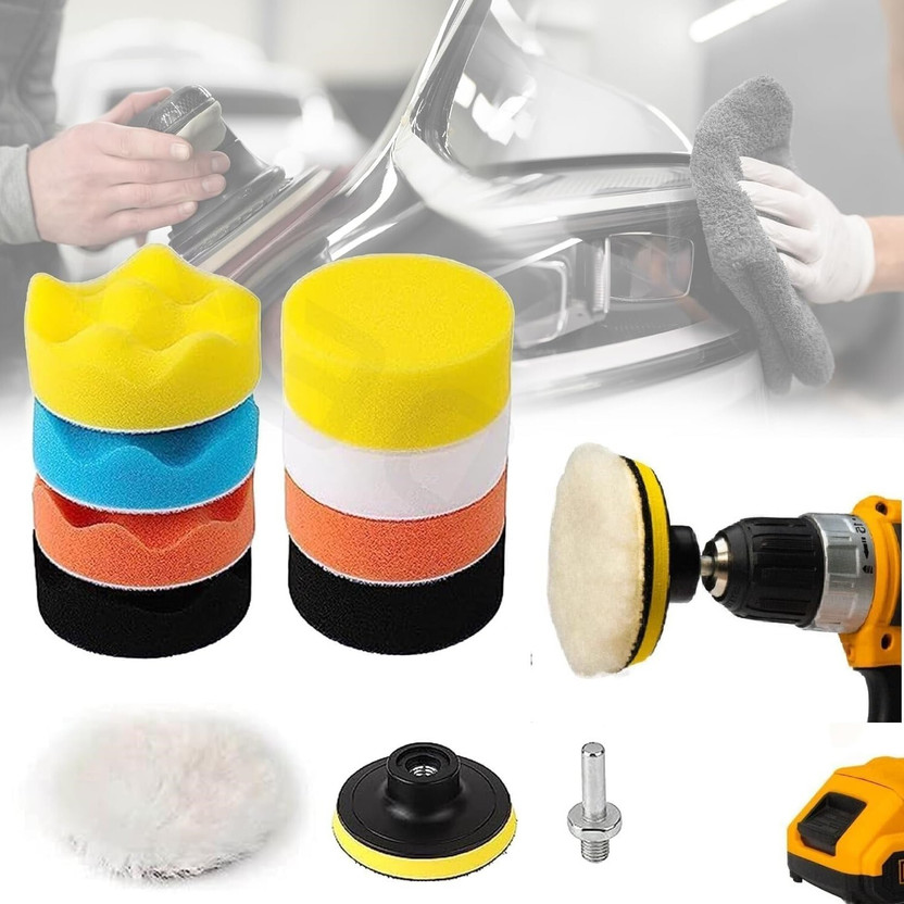 RVKE RVKE Car Polishing Pad Kit for Drill | Foam Buffing Pads with Adapter & Backer Plate, Waxing, Polishing & Scratch Removal Sponge Set (Pack of 11) Vehicle Polisher(3 inch) - Flipkart Deal
