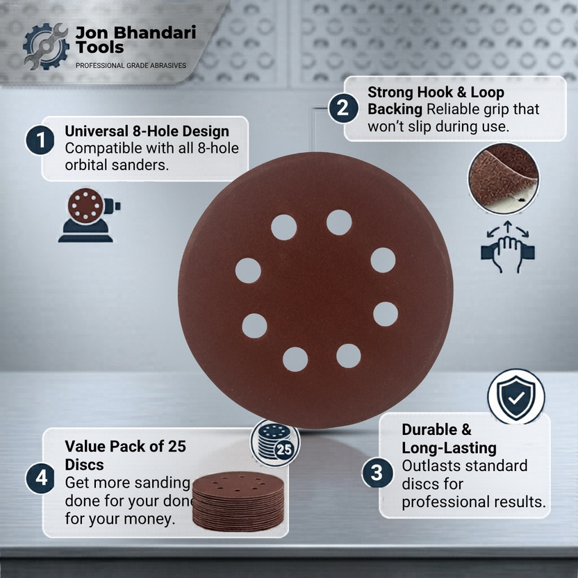 Jon Bhandari Tools Sanding Disc 5 Inch – 8 Hole Hook & Loop Sandpaper for Orbital Sander Sanding Pad for Wood, Metal, Paint, Rust remover 25PCS (5 inch, 320, Extra Fine) Paint Polisher(5 inch)