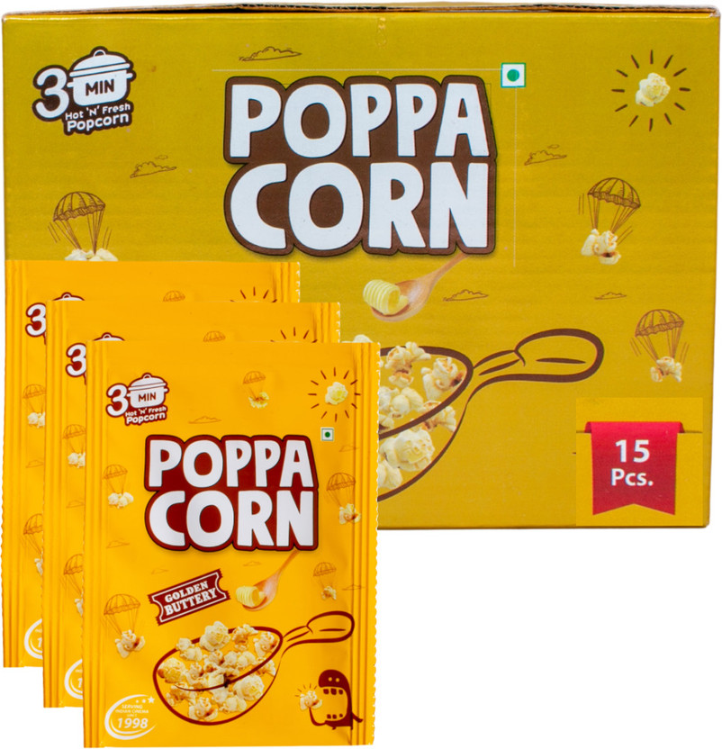 poppacorn Imported Gourmet Popcorn 70gX15 Pouches imported Golden Buttery Popcorn(1050 g, Pack of 15)