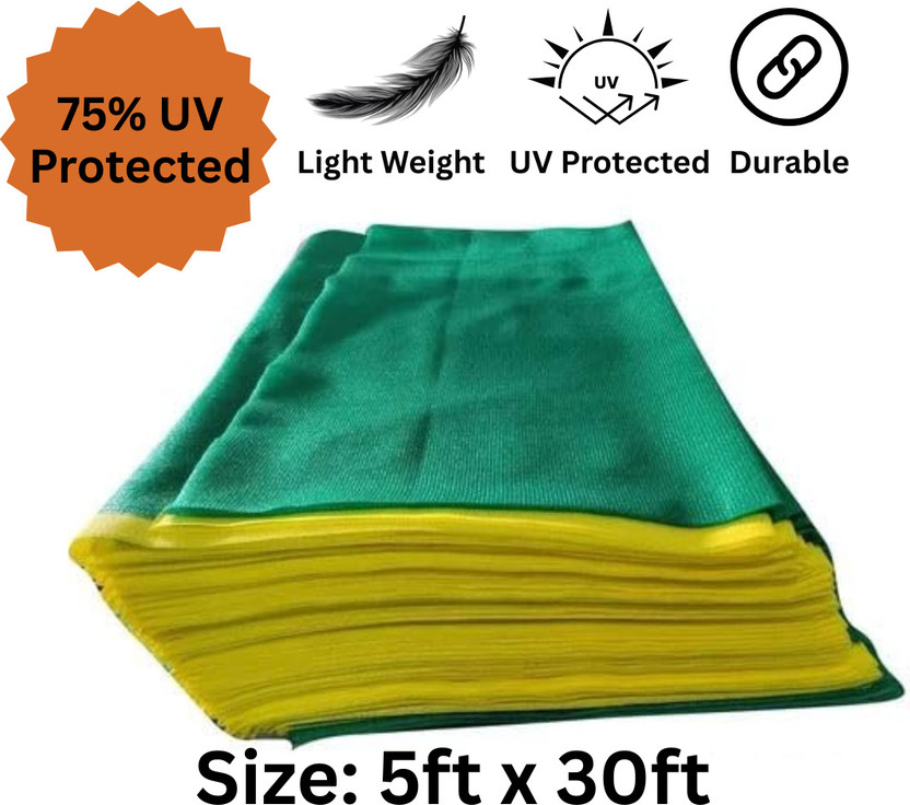 Plixl Green Shade Net(5 x 30 ft), 75% Sunlight Blocking Multipurpose For Gardening Portable Green House(Green, Yellow)