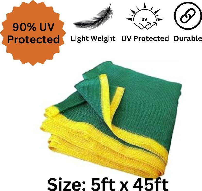 Plixl Green Shade Net 90% UV Protected for Terrace Garden, Greenhouse (5 x 45 feet) Portable Green House(Green)