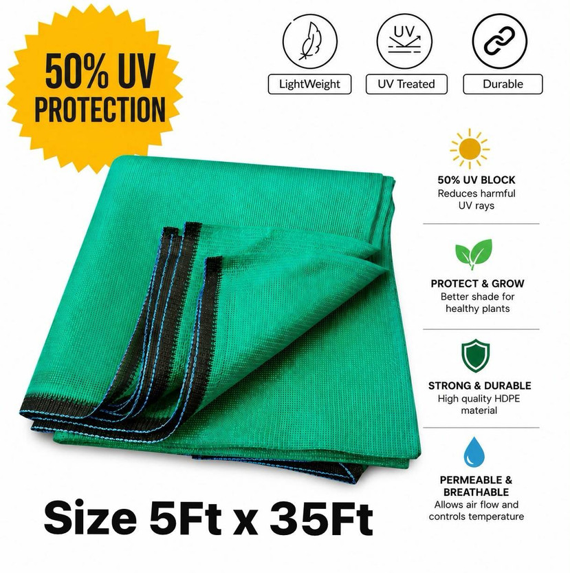 Harsh Kriti Green Shade Net(5ft x 35ft) 50% Sunblock for Garden,Balcony&Outdoor. Portable Green House(Green)