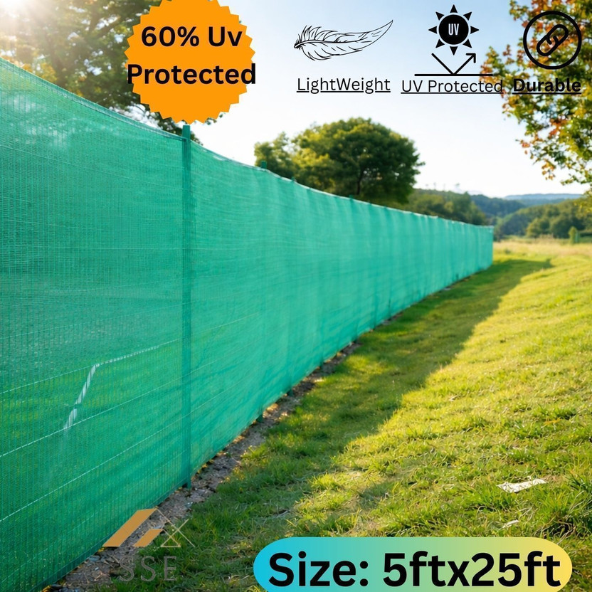 SSE Green Shade Net 5ftx25ft 60% Green Net Plastic Net for Garden Balcony Sun Shade Portable Green House(Green)