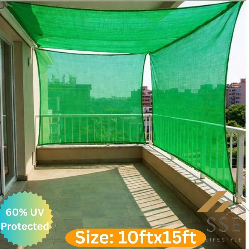 SSE Green Shade Net 10x15Ft 60% Plastic Green Net for Garden Balcony Fencing Net Portable Green House(Green)