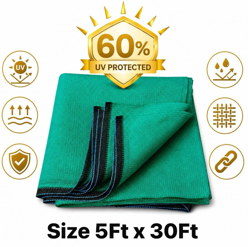 Harsh Kriti Green Shade Net(5ft x 30ft) 60% Sunblock for Garden,Balcony&Outdoor. Portable Green House(Green)