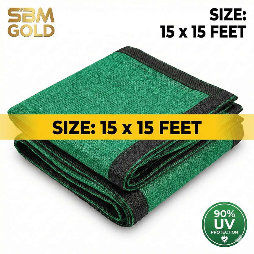 SBM Green Shade Net (15Ft x 15 Ft)- 90% Sunlight Block Portable Green House(Green)