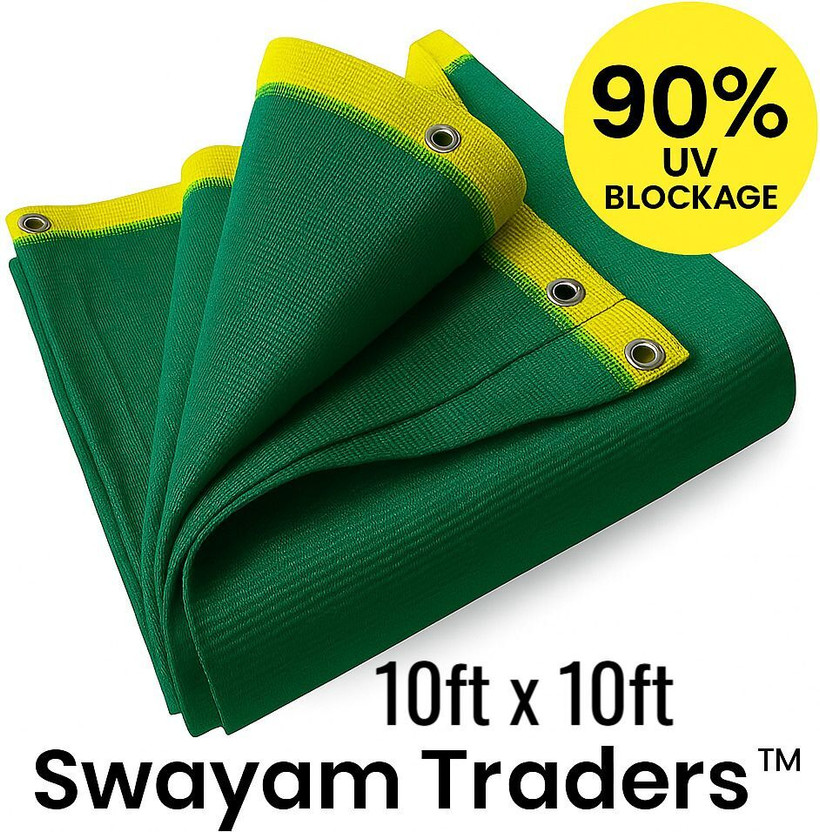 Swayam Traders 90% UV Green Shade Net (10ft*10ft) for balconies, terraces, nurseries. Portable Green House(Green)