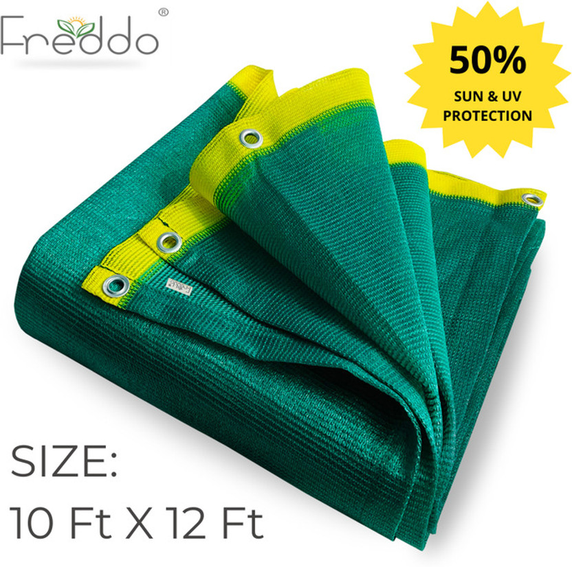 Freddo Green Shade Net 10 Ft X 12 Ft 50% Sun & UV Blockage for Gardening/Plants/Balcony Portable Green House(Green)