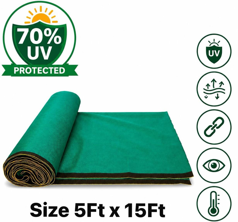 Harsh Kriti Green Shade Net(5ft x 15ft) 70% Sunblock for Garden,Balcony&Outdoor. Portable Green House(Green)