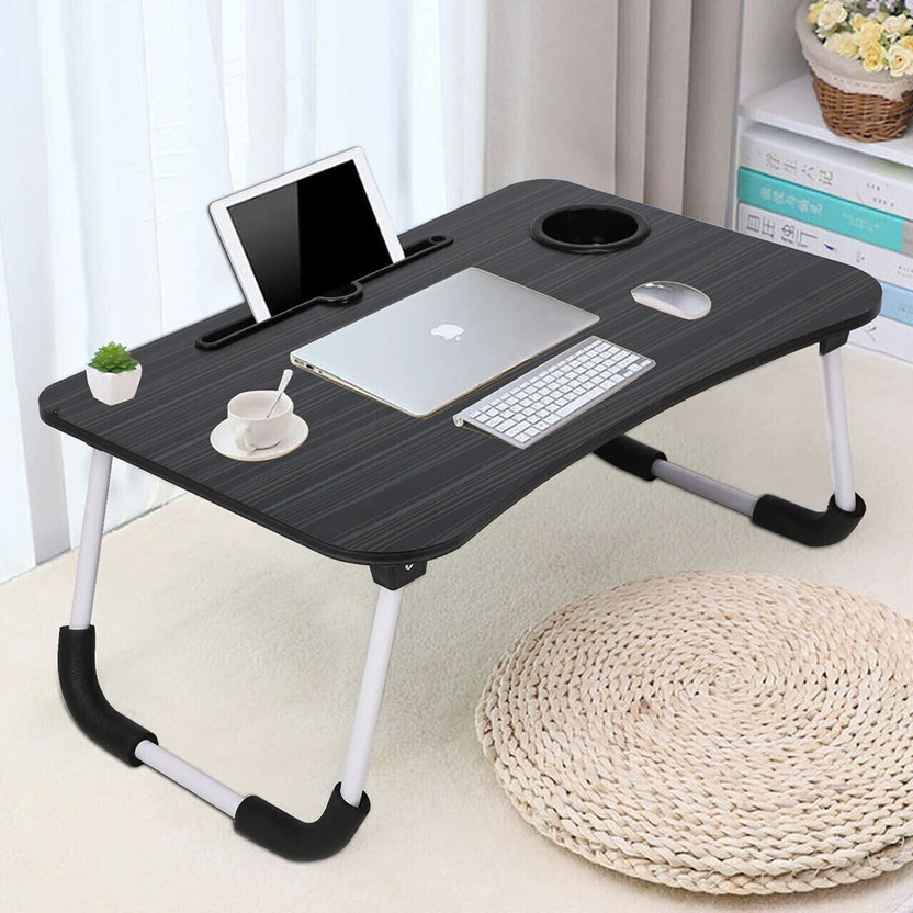 FurniGully Multi-Purpose Desk for Study and Reading (black) Wood Portable Laptop Table(Finish Color - BLACK, Pre Assembled)