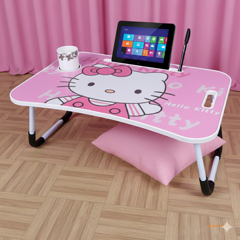 Kiara Quality First Hello Kitty Prints Protable Foldable Table for Study & Work, Best for Work Home Wood Portable Laptop Table(Finish Color - Pink, Pre Assembled)