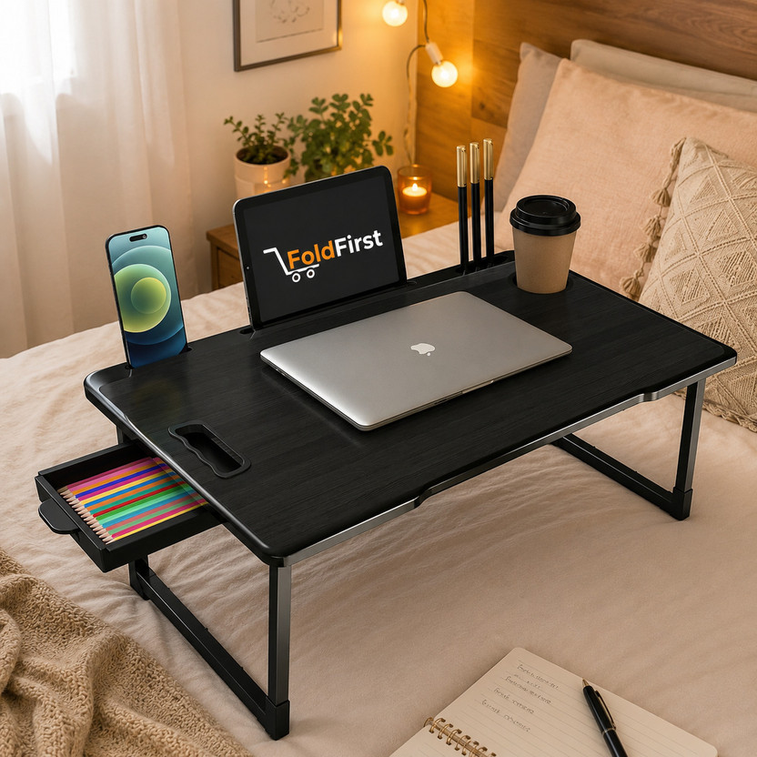 FoldFirst FoldFirst U BIDDING Wood Portable Laptop Table(Finish Color - COTTED BLACK, Pre Assembled) - Flipkart Deal