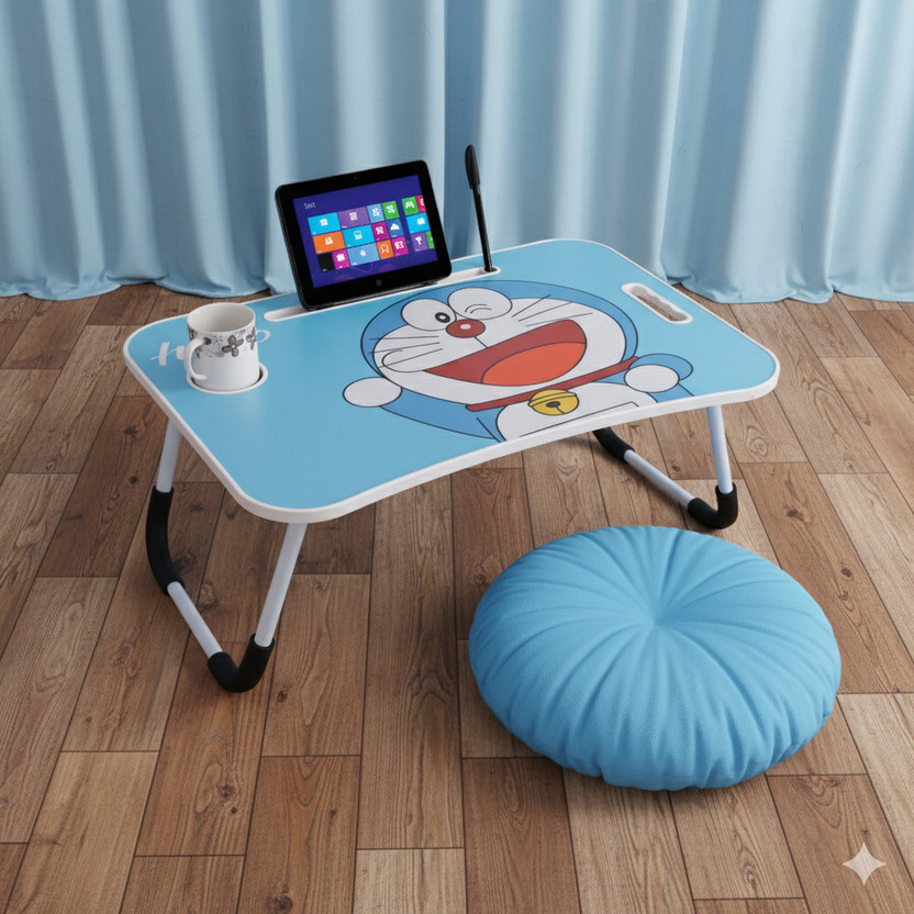 Kiara Quality First Doremon Prints Protable Foldable Table for Study & Work, Best for Work Home Wood Portable Laptop Table(Finish Color - Sky Blue, Pre Assembled)