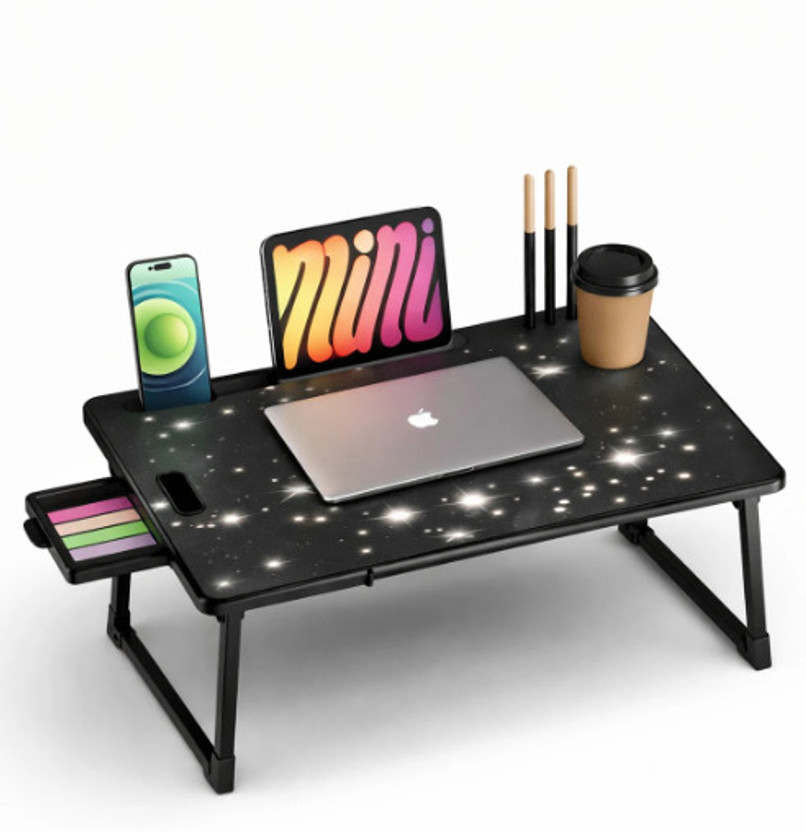 HR HARSH FASHION BLACK FLOWER US BIDING Plastic Portable Laptop Table(Finish Color - BLACK, Pre Assembled)