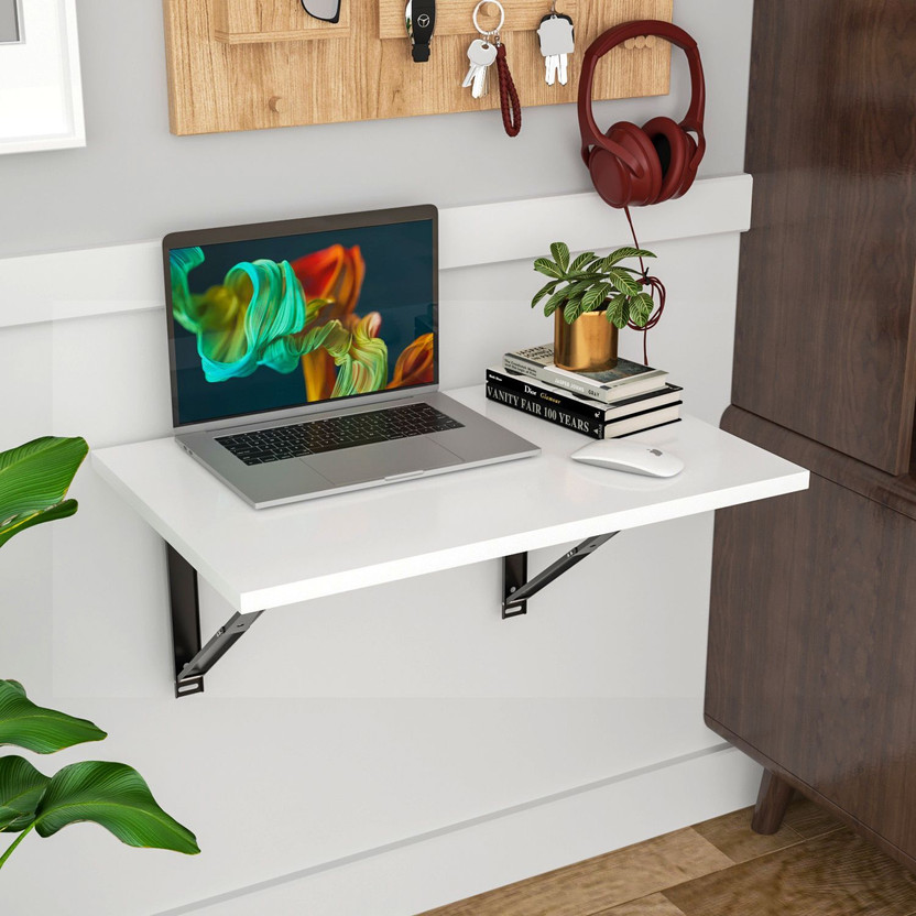 Floresta Wud Wall Mounted Folding Kitchen and Computer Table, Wooden Study, Utility Table Wood Portable Laptop Table(Finish Color - White Finish, DIY(Do-It-Yourself))