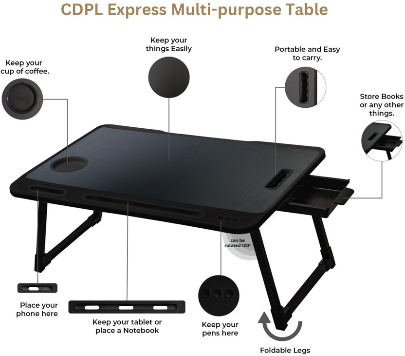 FurniGully Foldable Multipurpose Wood Portable Laptop Table(Finish Color - BLACK, Pre Assembled)