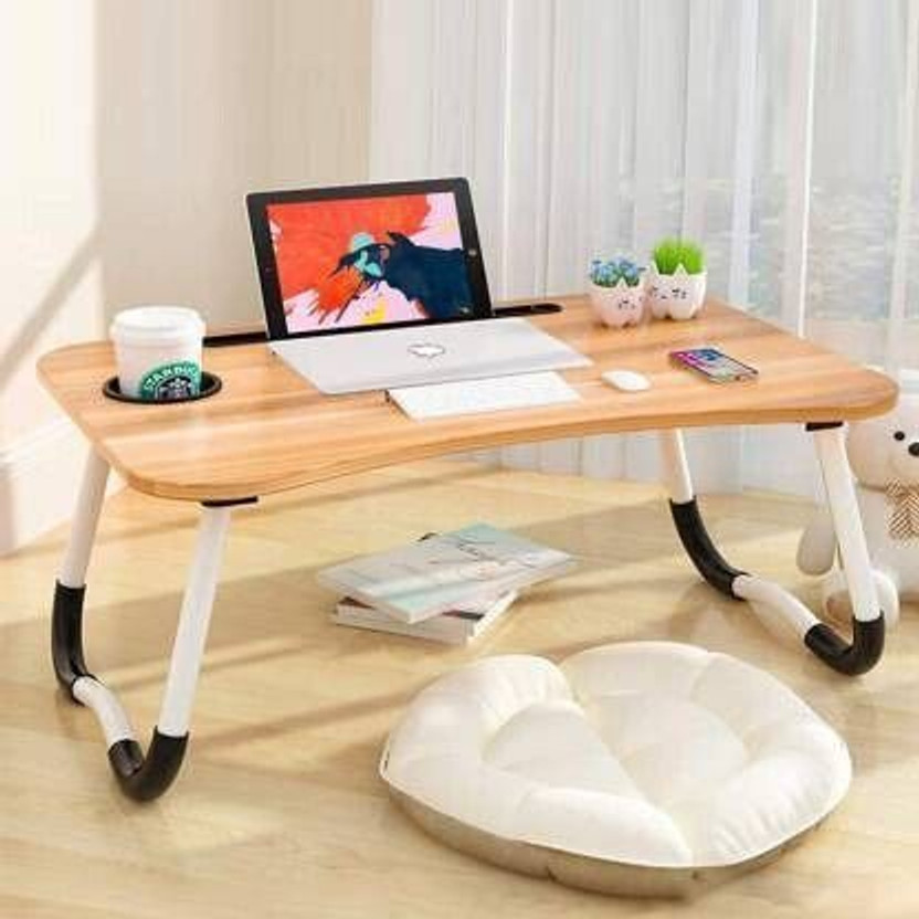 RADHE SALES Work Tray Table Stand for Writing Wood Portable Laptop Table(Finish Color - WOODEN, Pre Assembled)