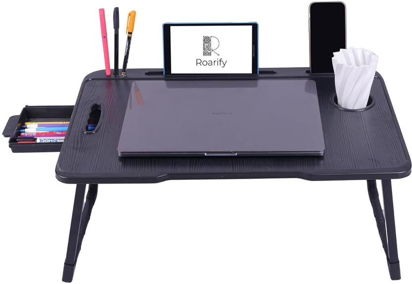 Roarify Premium Wooden Portable Study Table & Laptop Desk for Kids & Adults (Black) Wood Portable Laptop Table(Finish Color - Black, Pre Assembled)