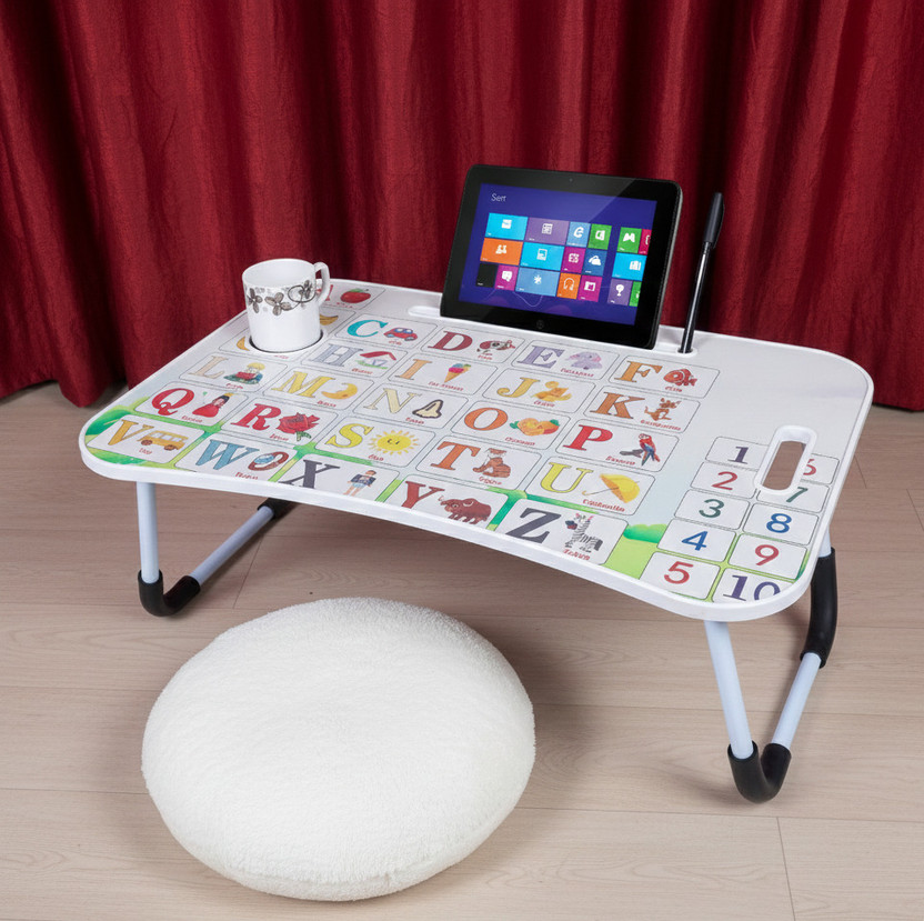 Kiara Quality First Alphabet Print Kids Foldable Table For Study & Work, Best for Work Home Engineered Wood Study Table(Finish Color - White Alphabet, Pre-assembled)