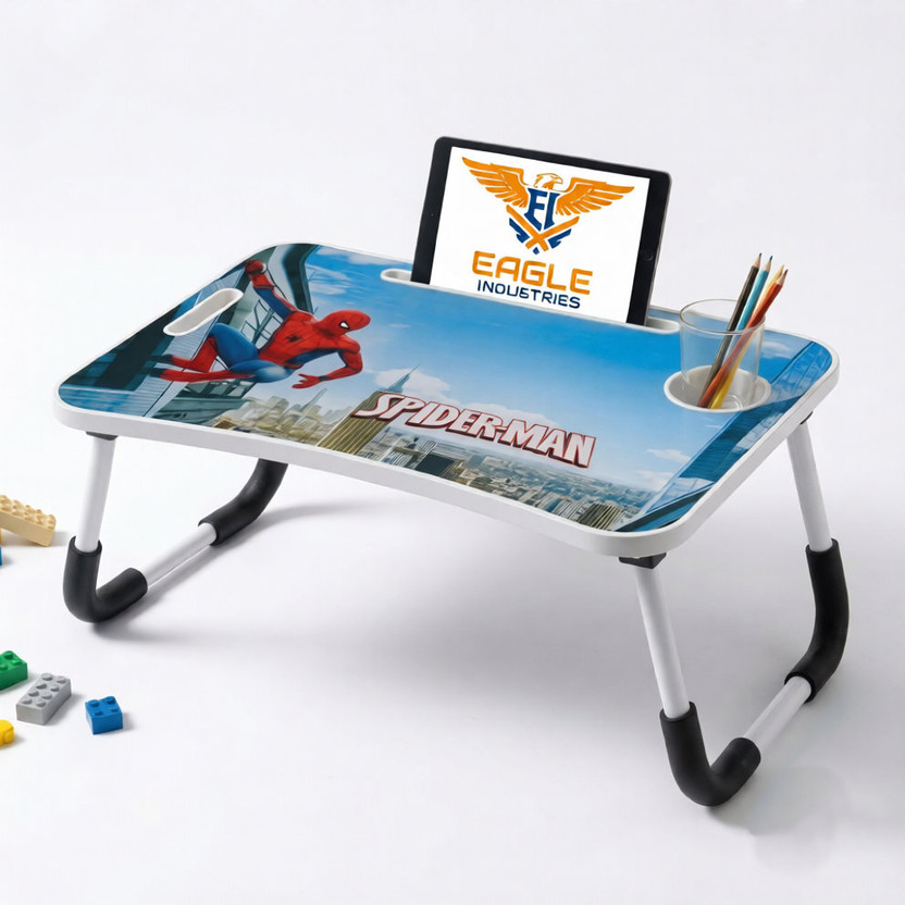 EAGLE INDUSTRIES Foldable Study Table for Kids & Adults with Cup Holder & Tablet Slot Desk Wood Portable Laptop Table(Finish Color - Blue Spider-man(Multicolour), Pre Assembled)