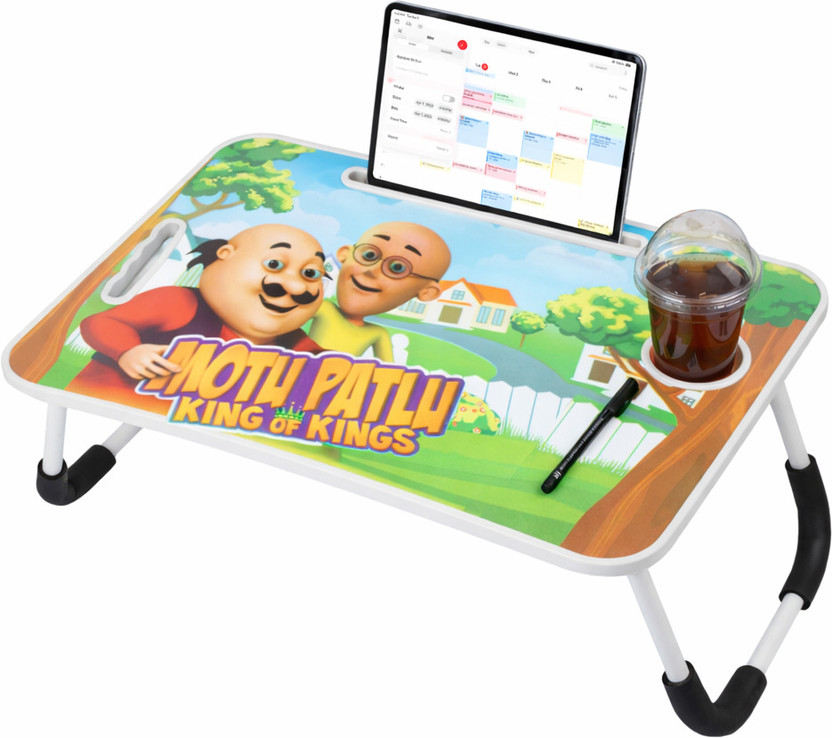 EAGLE INDUSTRIES Foldable Study Table for Kids with Cup Holder & Tablet Slot, Bed Desk Wood Portable Laptop Table(Finish Color - Motu Patlu (Multicolour), Pre Assembled)