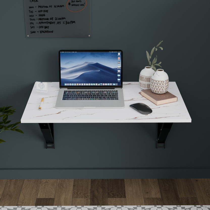 Floresta Wud Wall Mounted Laptop Table | Study Table | Deskwork For Study Room | Office Wood Portable Laptop Table(Finish Color - White Marble Finish, DIY(Do-It-Yourself))