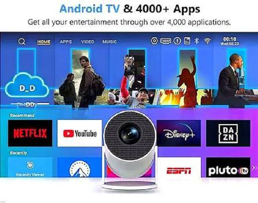 TECHEL TECHEL 4K Android Smart Projector Full HD 1080 UIREHJ27 (2200 lm / Wireless / Remote Controller) Portable Projector(White) - Flipkart Deal