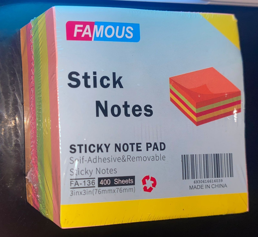 we ensign 400 STICKY NOTES PAD CUBE 400 Sheets 3 X 3 Inch Sticky Notes Self Adhesive Post It, 5 Colors(Multicolor)