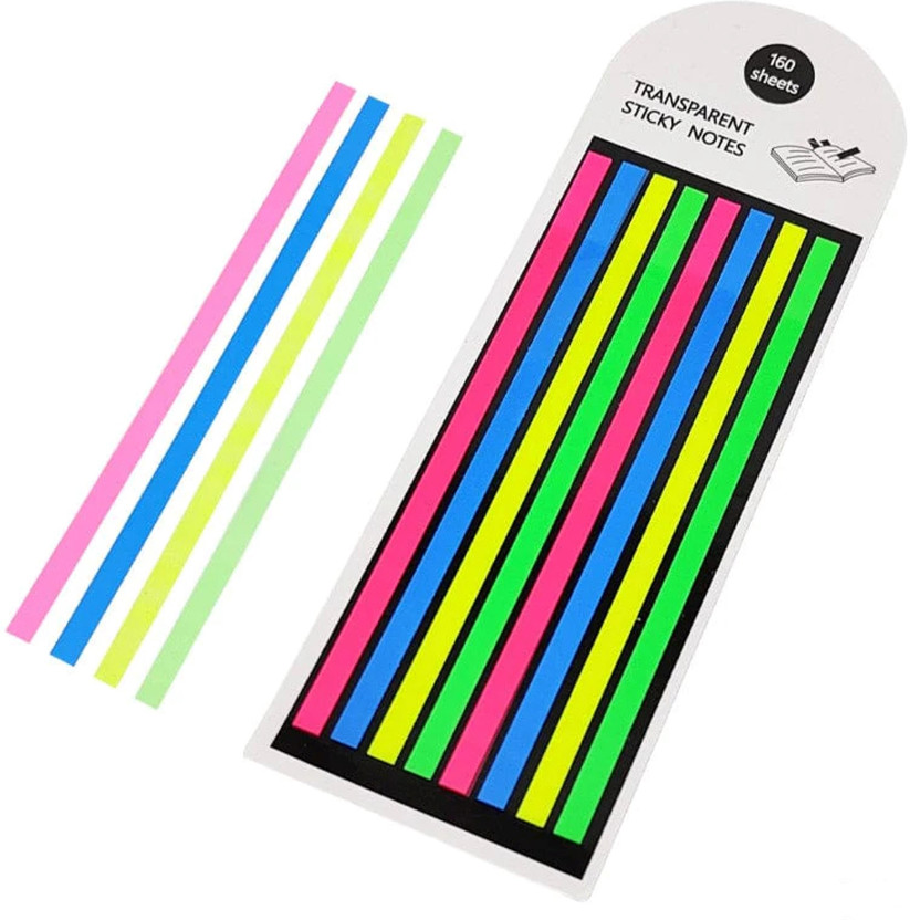 ShreejiSupplies Transparent Long Neon Highlighter Strips Sticky Index Tabs 160 Sheets Regular, 4 Colors(Set Of 1, Multicolor)