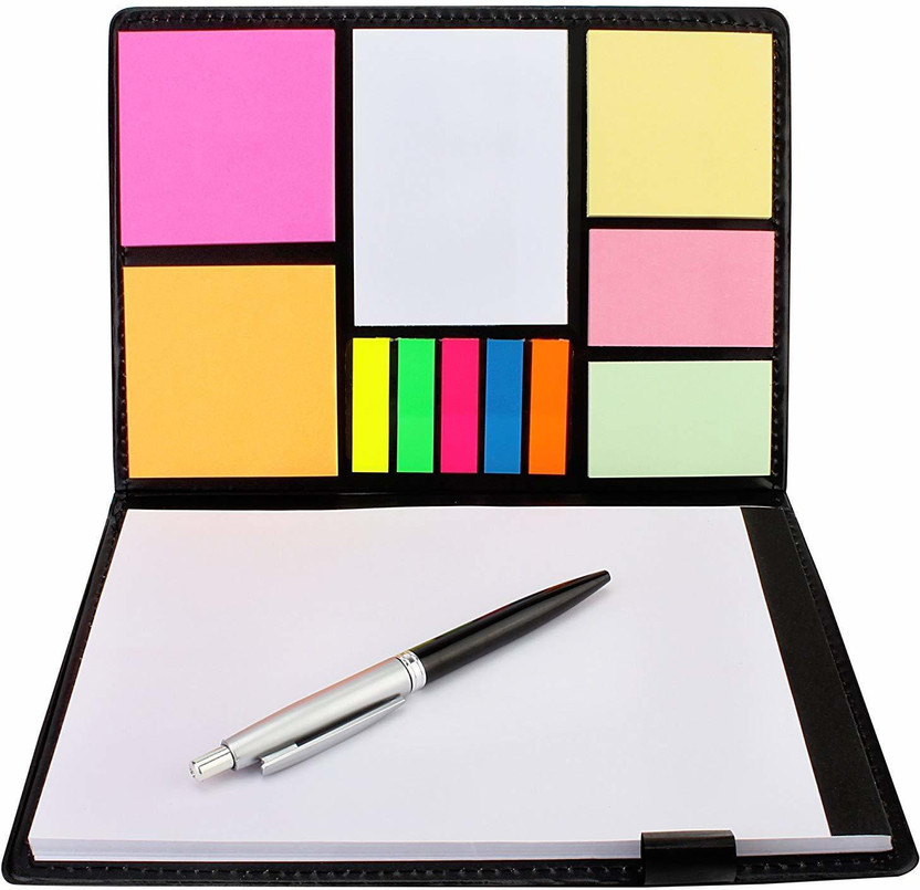 FRKB A5 Size Faux Leather 12 in 1 Large Size Memo Notebook Notepad 400 Sheets Diary Style, 5 Colors(Set Of 1, Black)