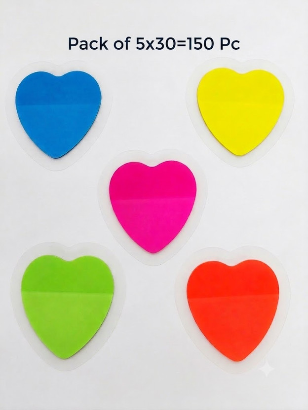 GGFT Heart Shape Sticky Notes 150 Sheets 5 Color Memo Notes for Study Office 30 Sheets STICKY NOTR, 5 Colors(Set Of 150, Multicolor)