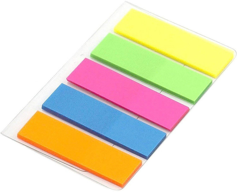 DEZIINE Mini Text Highlighter Strips Neon Colored Index Tabs Flags Fluorescent Sticky Note for Marking for Page Marker 100 Sheets Regular, 5 Colors(Set Of 5, Multicolor)