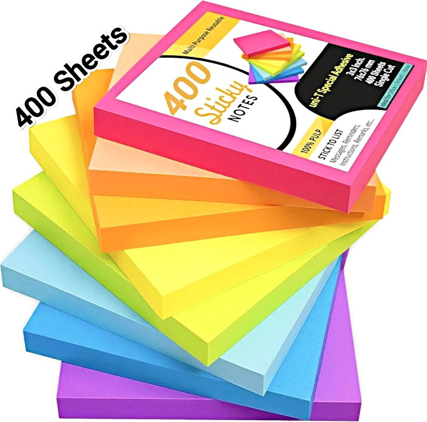 ARRUM Strong Adhesive, Self-Stick, Multi-Color, Ideal for Notes, and Reminders 400 Sheets Self Sticking Note, 5 Colors(Set Of 400, Multicolor)